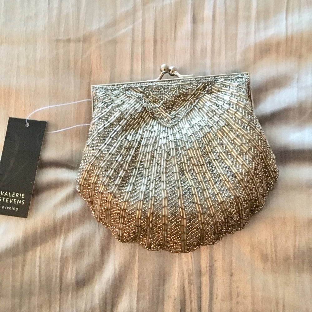 New silver beaded evening bag